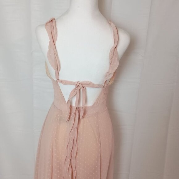 CBR Pink Swiss Dot Maxi Dress S NWT Backless Tie Back Lined Maxi Dress - Picture 5 of 12